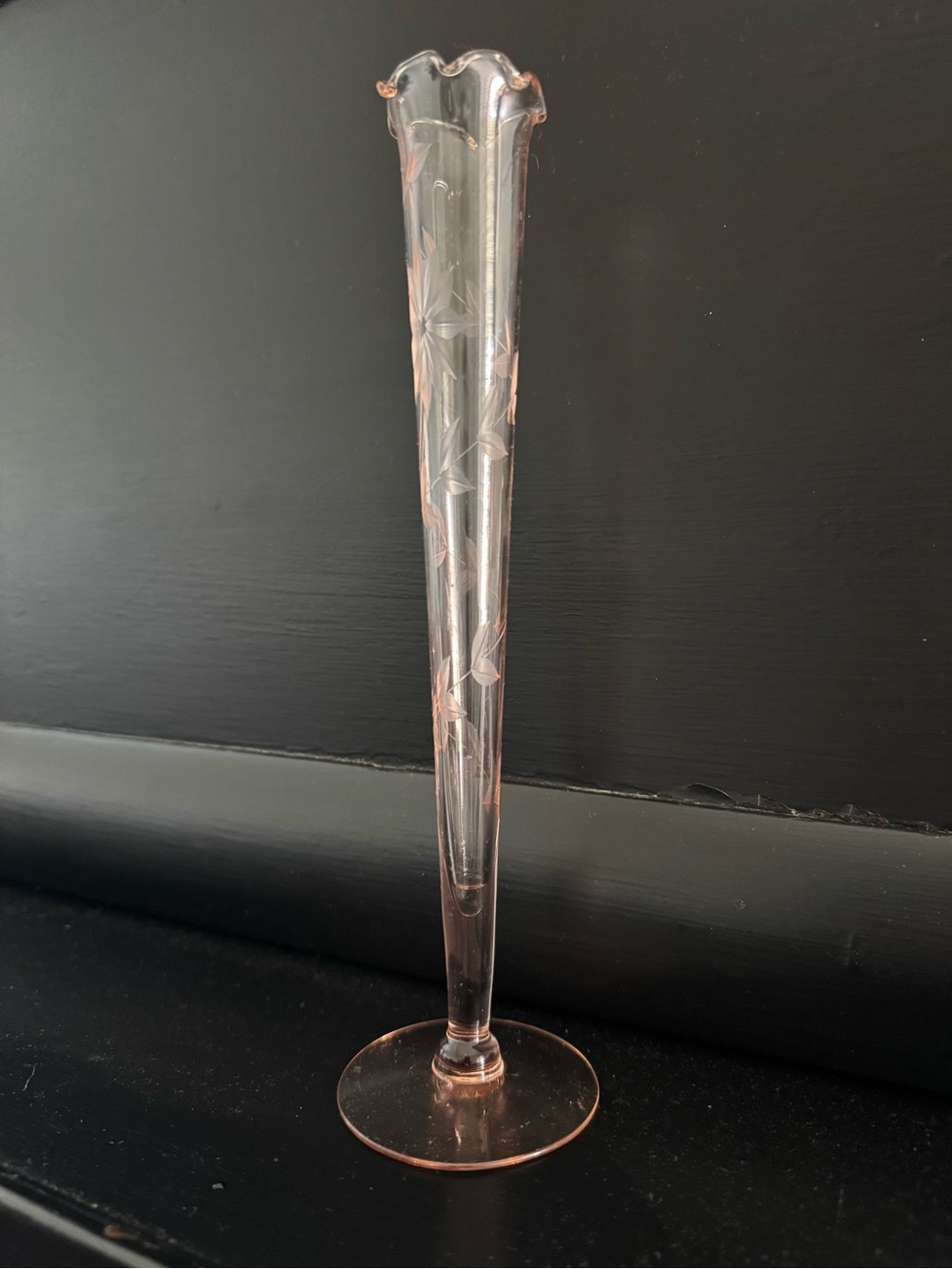 Vintage Hand-Blown Pink Etched Glass Bud Vase